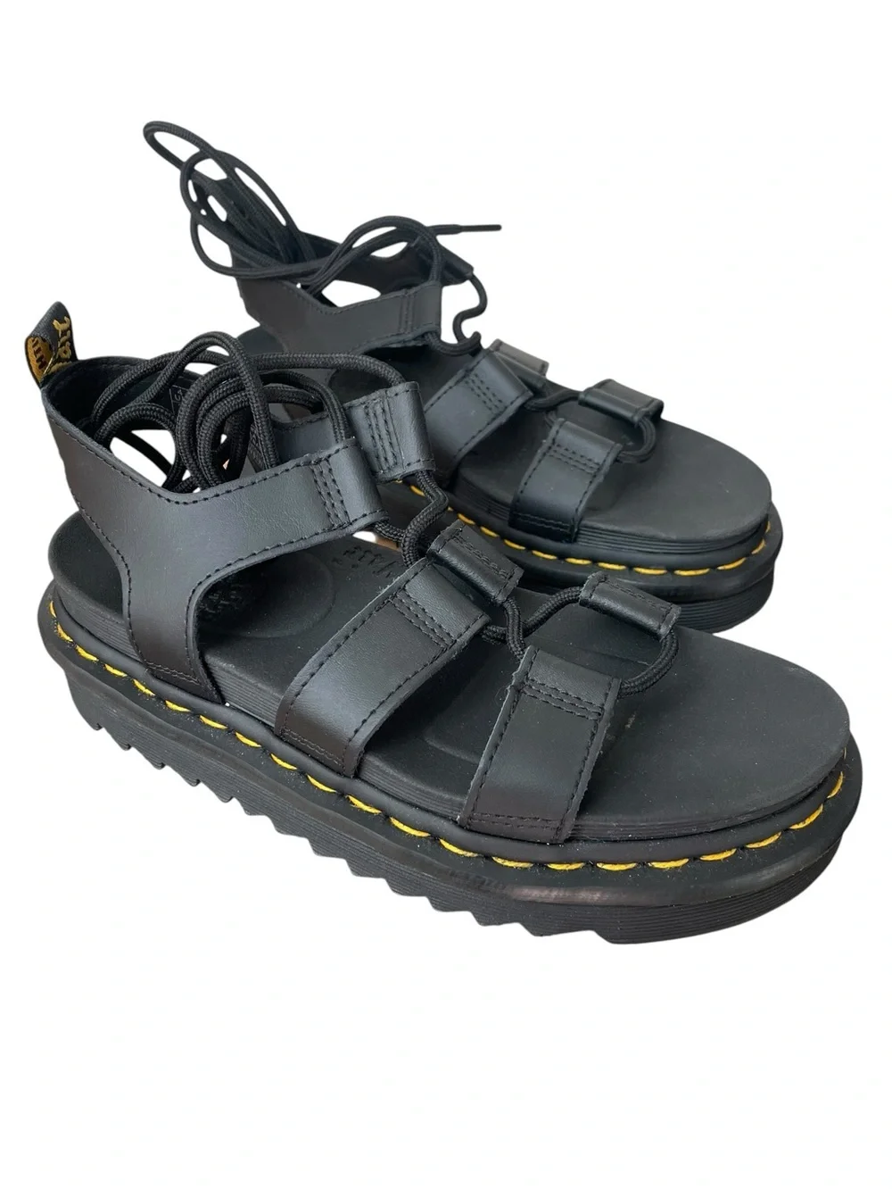 Dr Martens Nartilla Black Gladiator Sandals Women's Sz 37 / 6  Hydro Leather NEW